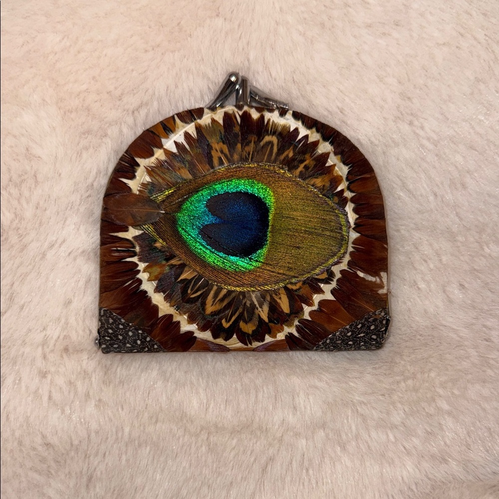 Vintage Kisslock Peacock Feather Change Purse